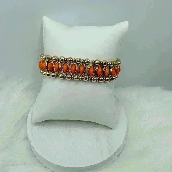 Orange Beaded Statement Bracelet - Picture 1 of 5